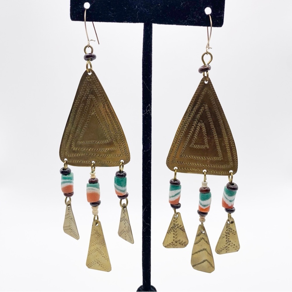 Vintage Tribal Beaded Bronze Bohemian Waterfall Necklace And Earrings Set - Picture 7 of 13